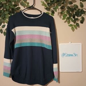 T By Talbots Tweed Chenille Stripe Tunic Sweater